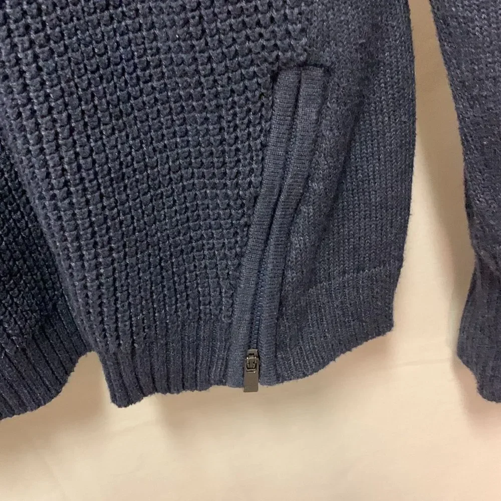 Athleta Women's Navy Blue Waffle Knit Side Zip Crewneck Sweater Size M
